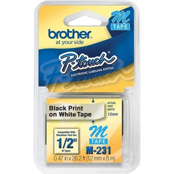 Fita para Rotulador Brother 12mm M231 Branca Com Escrita Preta